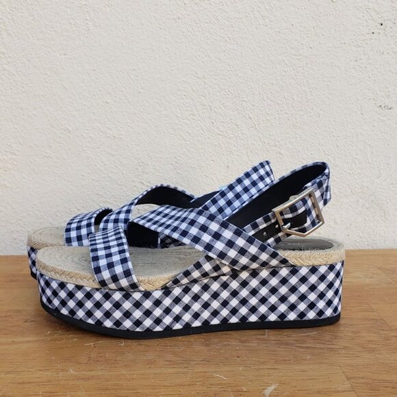 rag & bone Megan Gingham Navy White Sandals - Picture 5 of 12